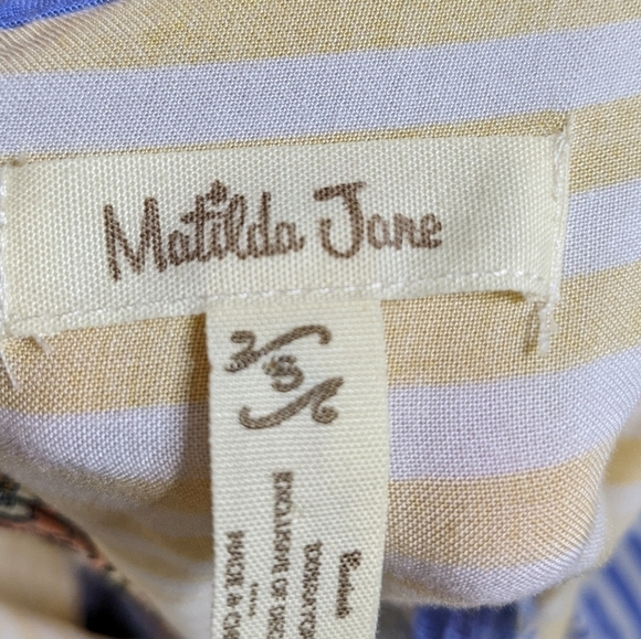 Matilda Jane yellow blue striped floral button back blouse S - Picture 6 of 8